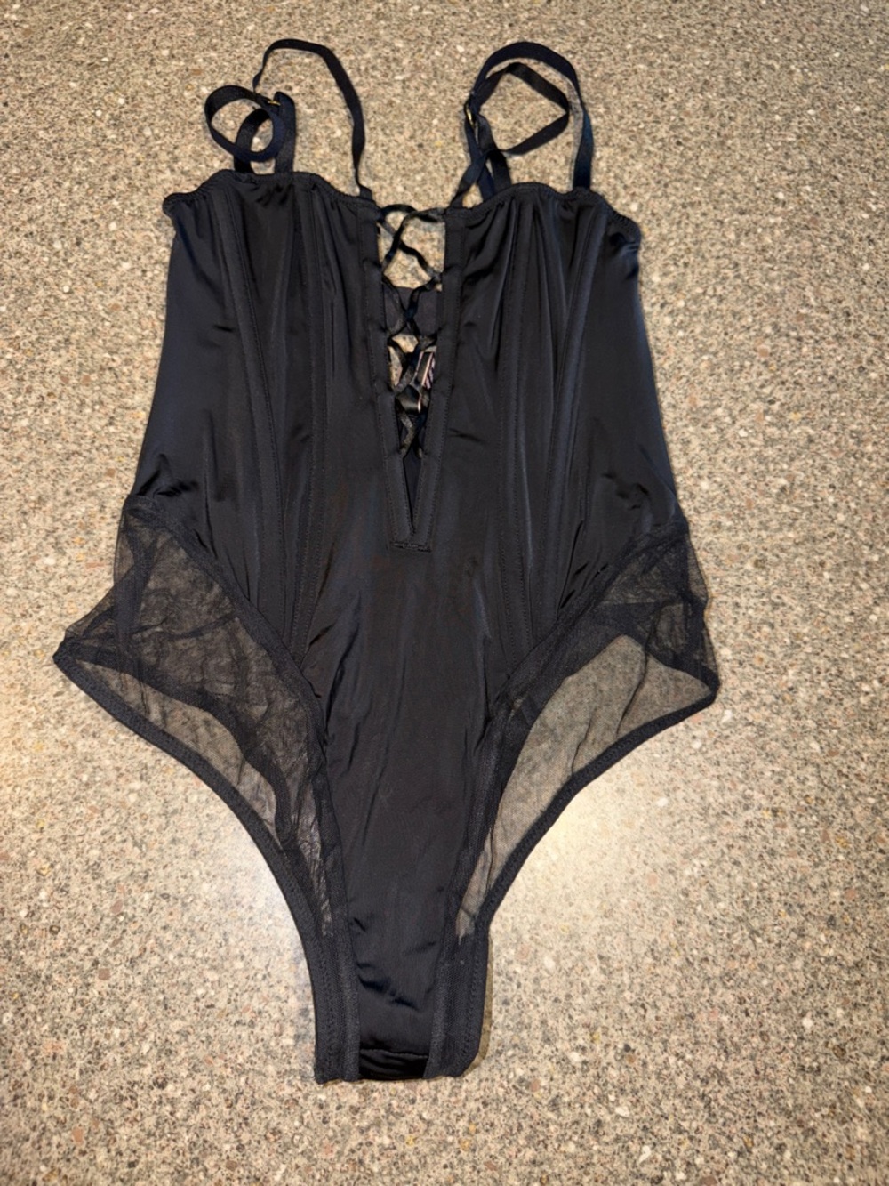 New Victoria's Secret Black Lace-Up Mesh Bodysuit